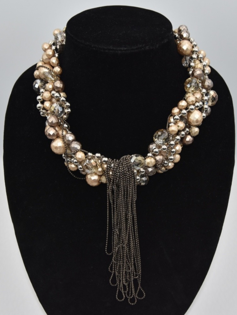 Georgio Armani multi-layer faux Pearl & Rhinestones Choker Statement Necklaces